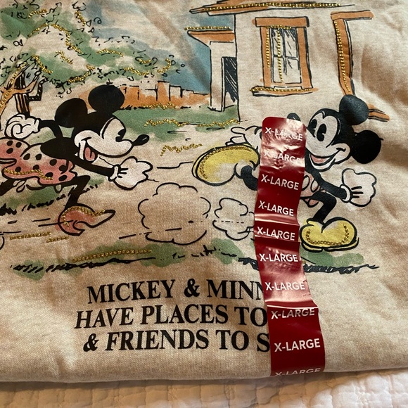 NWTS Disney Mickey & Minnie Character Graphic Hoodie - Cream - Picture 12 of 16